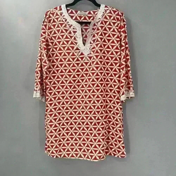 World Market Tunic Blouse Womens Medium Floral Boho Coastal Cowgirl Eclectic - Picture 1 of 13